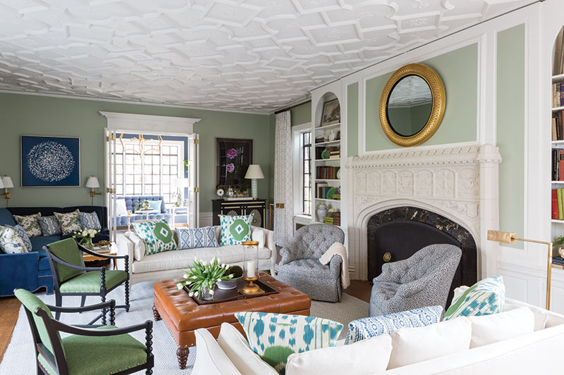 Edited blue and green living room in showhouse