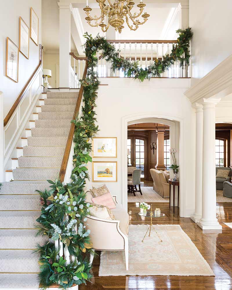 Stairwell with Christmas garland