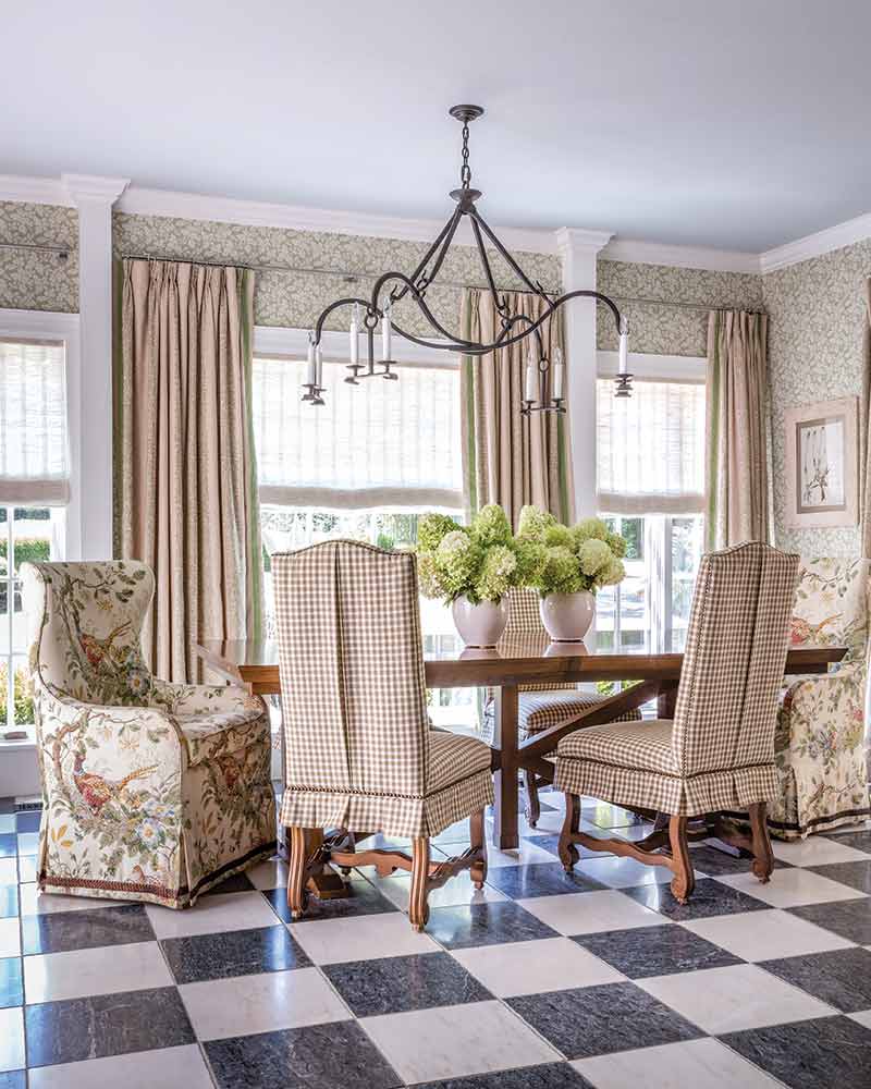 dining room with checkered floor