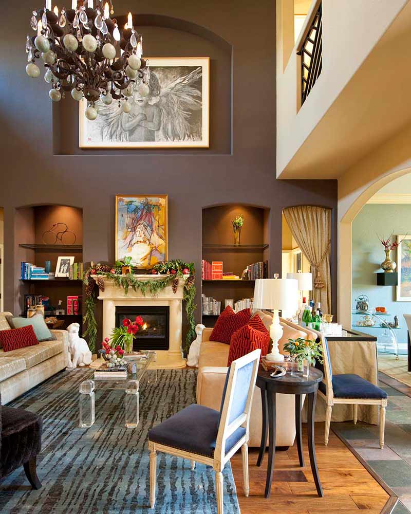 contemporary living room with mantel