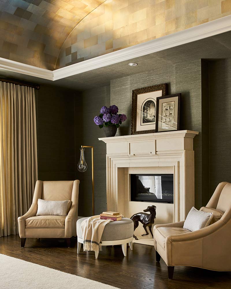 Moody living room with neutral mantel